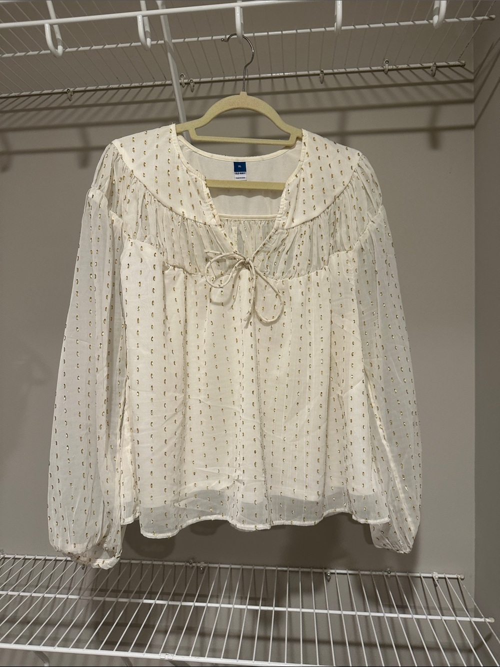 Old Navy Cream Tie-Neck Peasant Top